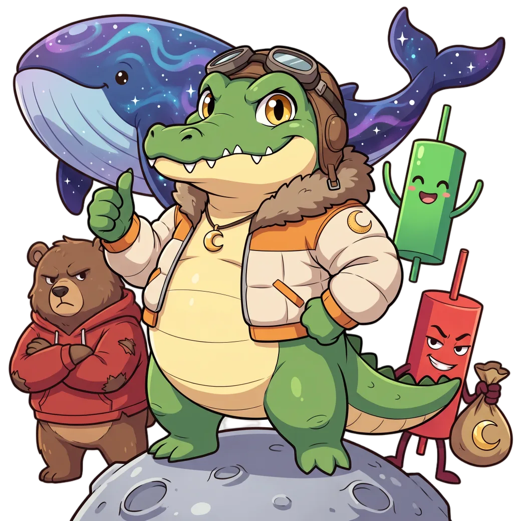 Croco ve Crocoverse kadrosu (ayılar, balinalar, mumlar) bir ay üstünde