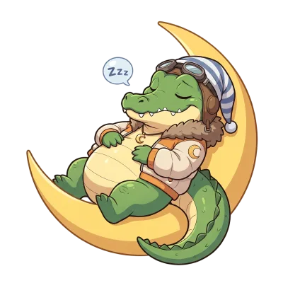Footer: ayın üstünde uyuyan Croco